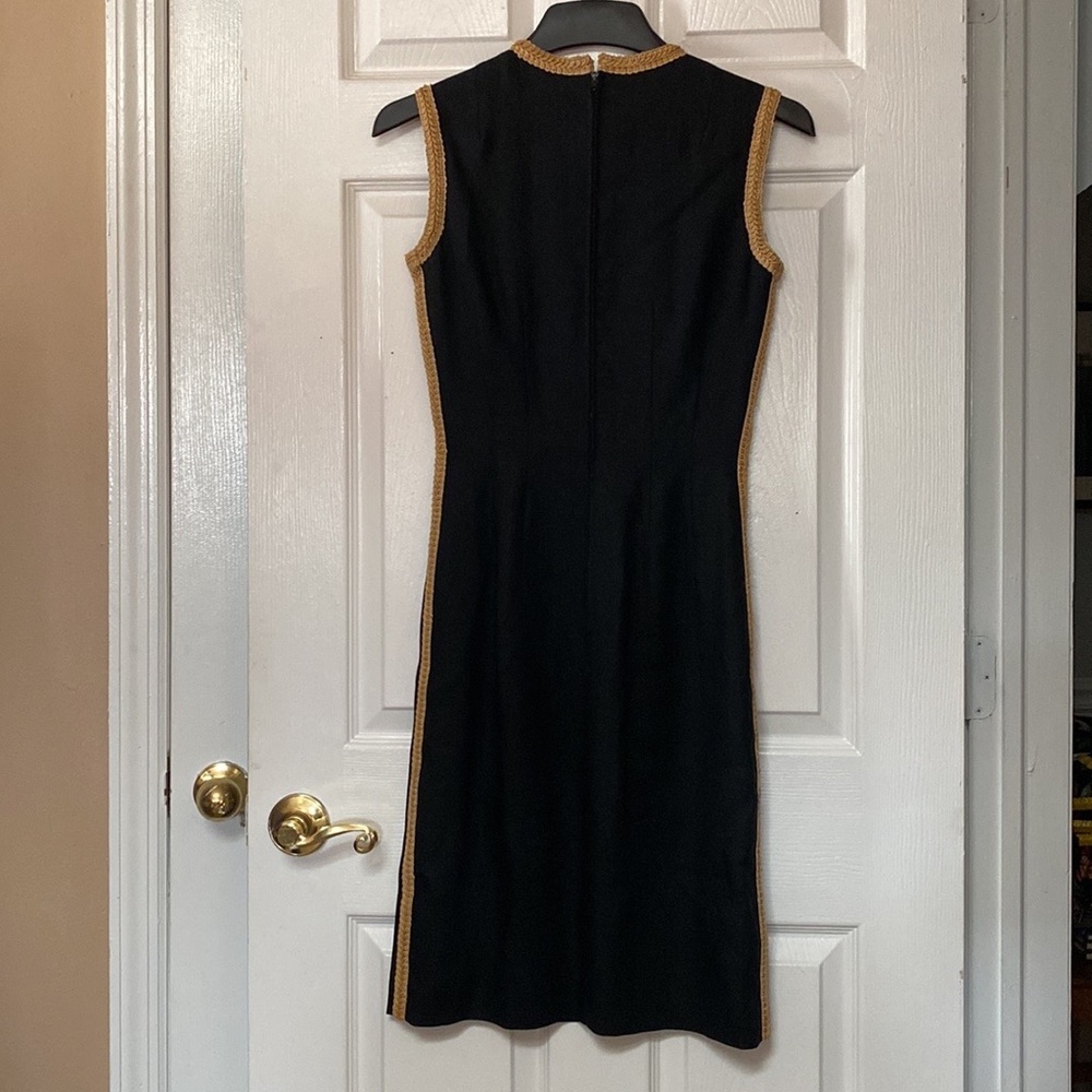 VTG 1960’s Black Linen Wiggle Dress Gold Trim - Picture 3 of 14